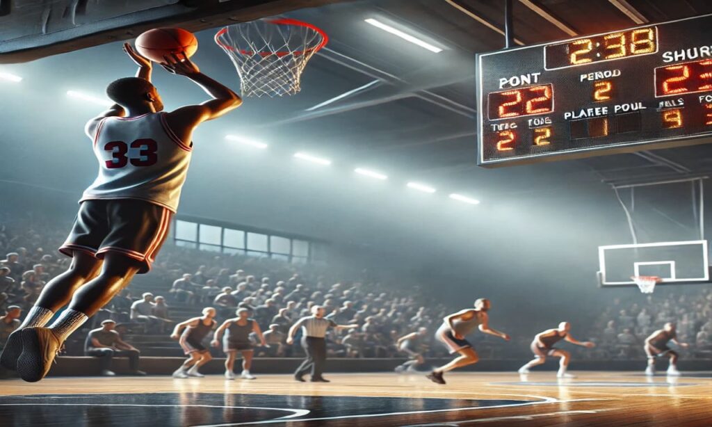 Uma imagem realista de um jogo de basquete em andamento. Os jogadores estão ativamente driblando, passando e arremessando a bola em uma quadra bem iluminada, com a torcida vibrando ao fundo. A imagem captura a energia e o movimento do jogo, destacando as expressões intensas e os movimentos atléticos dos jogadores.

Legenda
Jogadores em ação durante um emocionante jogo de basquete, com a torcida ao fundo e a quadra bem iluminada.

Texto Alternativo
Jogadores de basquete driblando e arremessando em uma quadra iluminada, com a torcida vibrando ao fundo. Isso mostra quanto vale um gol no basquete.

