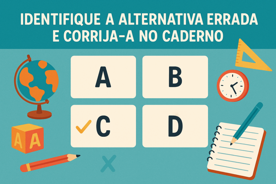 identifique a alternativa errada e corrija no caderno