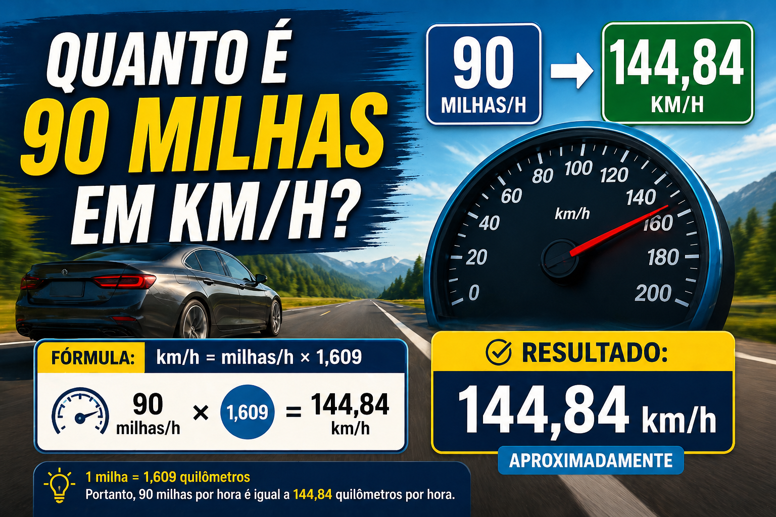 Quanto é 90 Milhas em km/h | Como Gabaritar