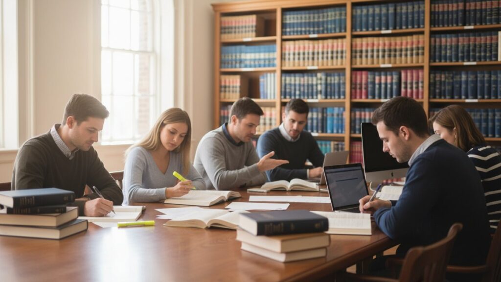 Estudantes universitários ilustrando quanto tempo dura a faculdade de direito